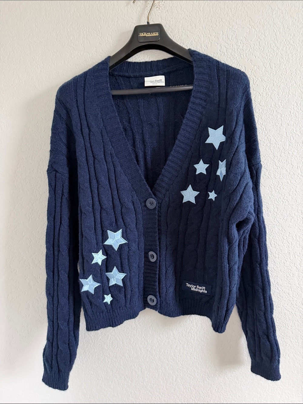 Taylor Swift Cardigan Midnights Album Navy Blue Stars Cozy Sweater. Size MD/LG - Picture 2 of 8
